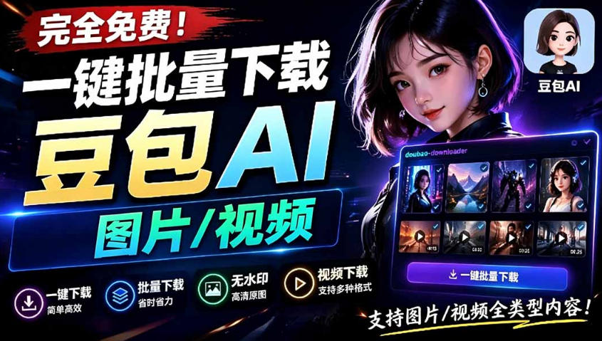Github最新发布！一键批量下载豆包AI无水印图片/视频，简单易用，自动解析提示词-资源后花园