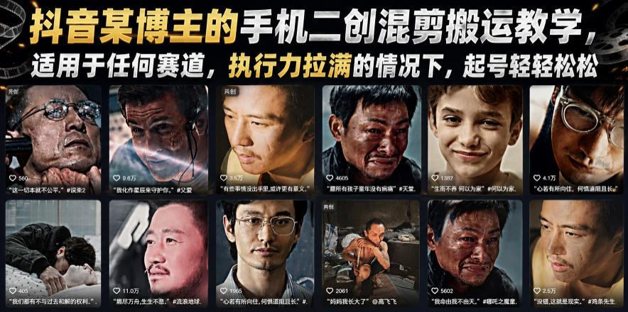 抖音某博主的手机二创混剪搬运教学，适用于任何赛道，执行力拉满的情况下，起号轻轻松松-资源后花园