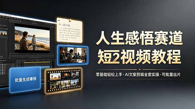 人生感悟赛道短视频教程，零基础轻松上手，AI文案剪辑全套实操可批量出片-资源后花园
