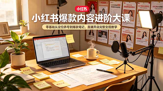 小红书爆款内容进阶大课，零基础从定位养号到爆款笔记，直播开店完整变现教学-资源后花园