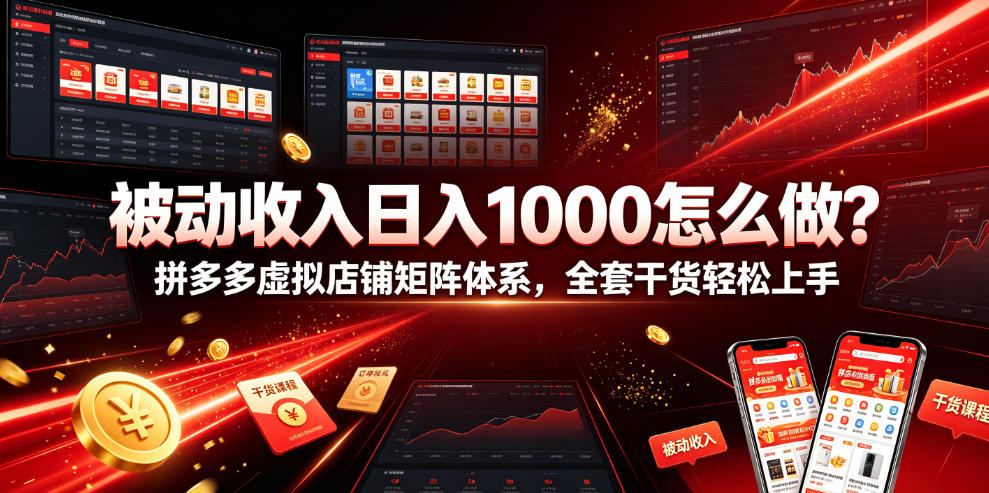 被动收入日入1000怎么做？拼多多虚拟店铺矩阵体系，全套干货轻松上手【揭秘】-资源后花园