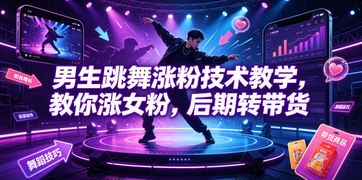 男生跳舞涨粉技术教学，教你涨女粉，后期转带货-资源后花园