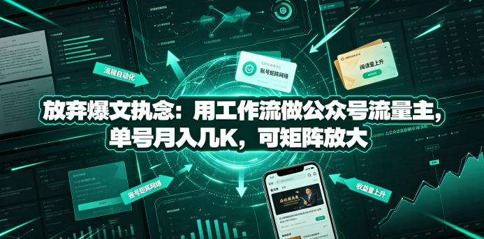 放弃爆文执念：用工作流做公众号流量主，单号月入几K，可矩阵放大-资源后花园