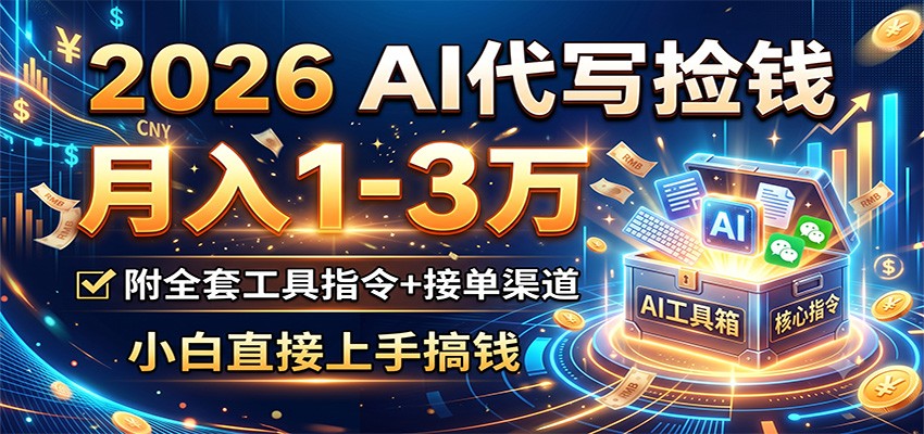 2026 AI代写捡钱，月入1-3万，附全套工具指令+接单渠道，小白直接上手搞钱-资源后花园