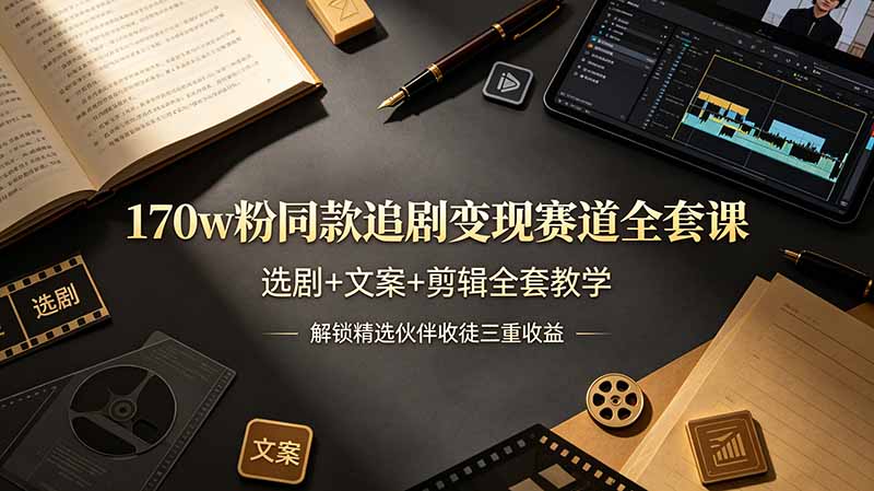 170w粉博主同款追剧变现赛道全套课，选剧+文案+剪辑全套教学，解锁精选伙伴收徒三重收益-资源后花园