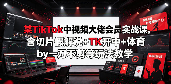 某TikTok中视频大佬会员实战课，含切片假解说+TK开中+体育by一刀不剪等玩法教学-资源后花园