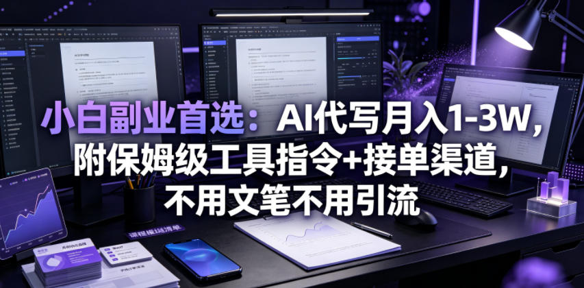 小白副业首选：AI代写月入1-3W，附保姆级工具指令+接单渠道，不用文笔不用引流【揭秘】-资源后花园