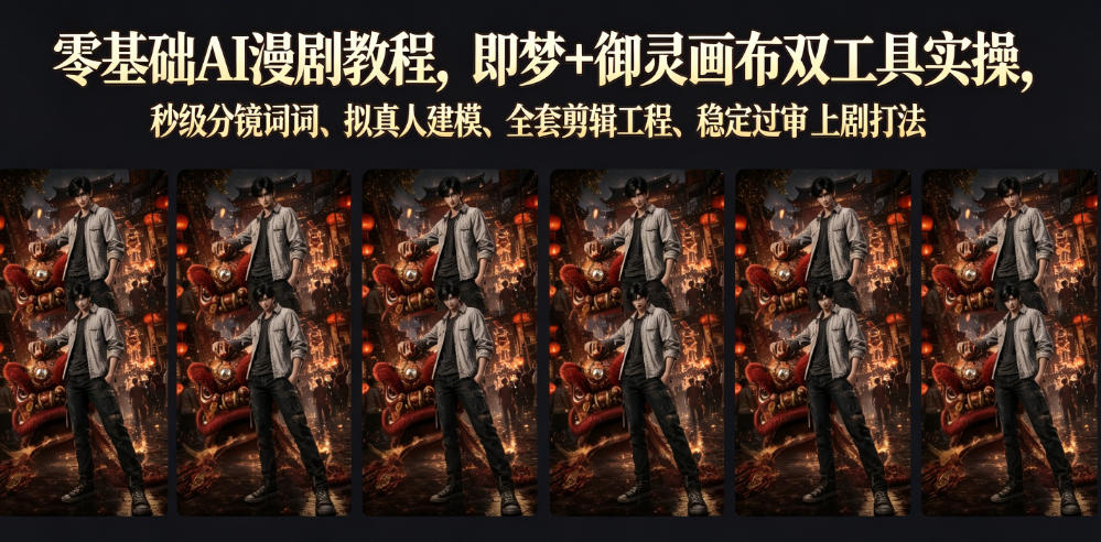 零基础AI漫剧教程，即梦+御灵画布双工具实操，秒级分镜提示词、拟真人建模、全套剪辑工程、稳定过审上剧打法-资源后花园