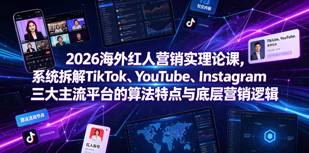 2026海外红人营销实理论课，系统拆解TikTok、YouTube、Instagram三大主流平台的算法特点与底层营销逻辑-资源后花园