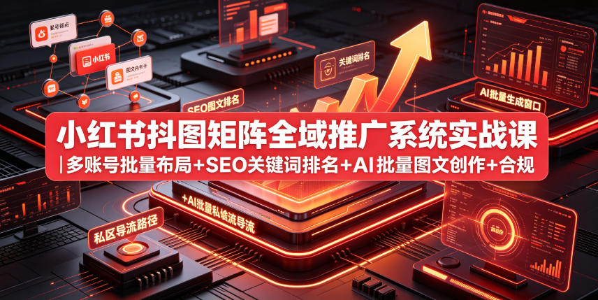 小红书抖图矩阵全域推广系统实战课｜多账号批量布局+SEO关键词排名+AI批量图文创作+合规私域导流完整落地教程-资源后花园