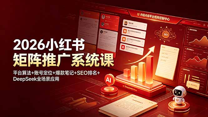 2026小红书矩阵推广系统课：平台算法+账号定位+爆款笔记+SEO排名+DeepSeek全场景应用-资源后花园