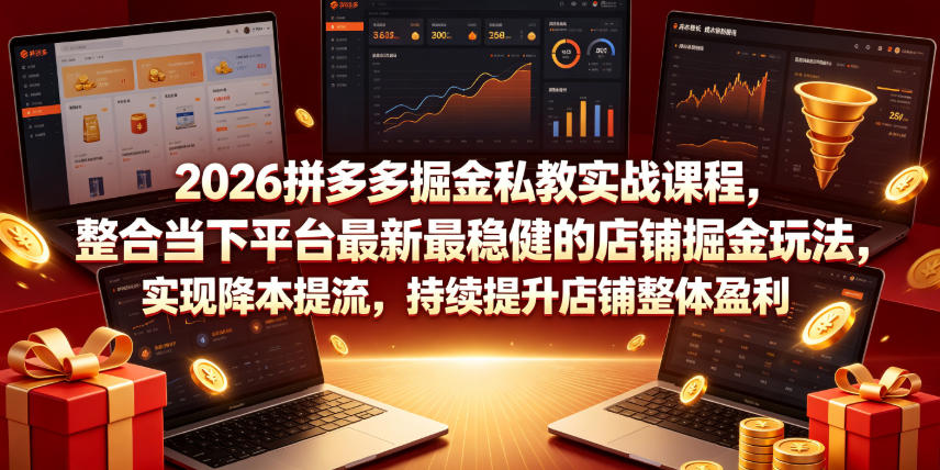 2026拼多多掘金私教实战课程，整合当下平台最新最稳健的店铺掘金玩法，实现降本提流，持续提升店铺整体盈利-资源后花园