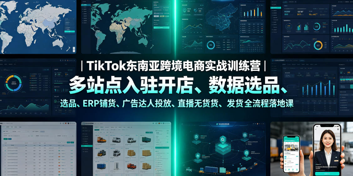 TikTok东南亚跨境电商实战训练营｜多站点入驻开店、数据选品、ERP铺货、广告达人投放、直播无货源发货全流程落地课-资源后花园