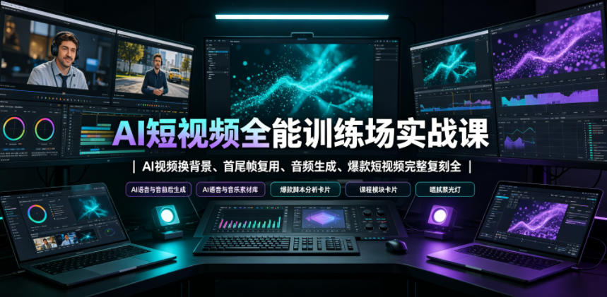 AI短视频全能训练场实战课｜AI视频换背景、首尾帧复用、音频生成、爆款短视频完整复刻全套实操教学-资源后花园