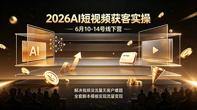 2026AI短视频获客实操6月10-14号线下营，解决视频没流量无客户难题，全套脚本模板实现流量变现-资源后花园