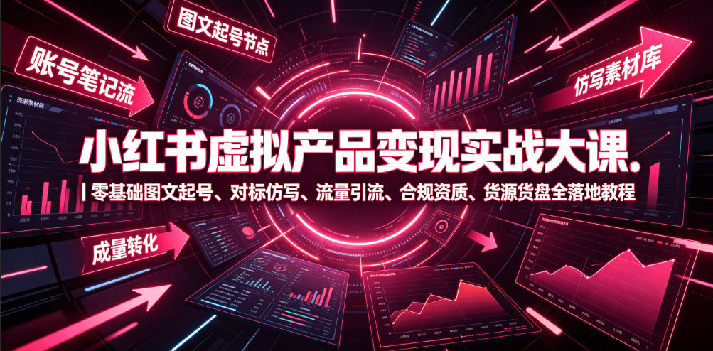 小红书虚拟产品变现实战大课｜零基础图文起号、对标仿写、流量引流、合规资质、货源货盘全落地教程-资源后花园
