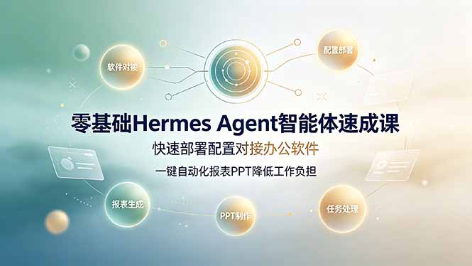 零基础Hermes Agent智能体速成课，快速部署配置对接办公软件；一键自动化报表PPT降低工作负担-资源后花园