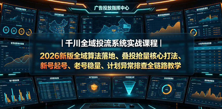 千川全域投流系统实战课程｜2026新版全域算法落地、叠投抢量核心打法、新号起号、老号稳量、计划异常排查全链路教学-资源后花园