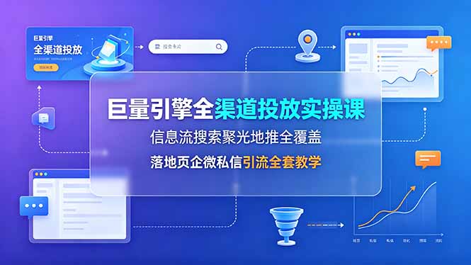 巨量引擎全渠道投放实操课，信息流搜索聚光地推全覆盖，落地页企微私信引流全套教学-资源后花园