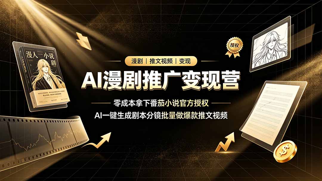 AI漫剧推广变现营，零成本拿下番茄小说官方授权，AI一键生成剧本分镜批量做爆款推文视频-资源后花园