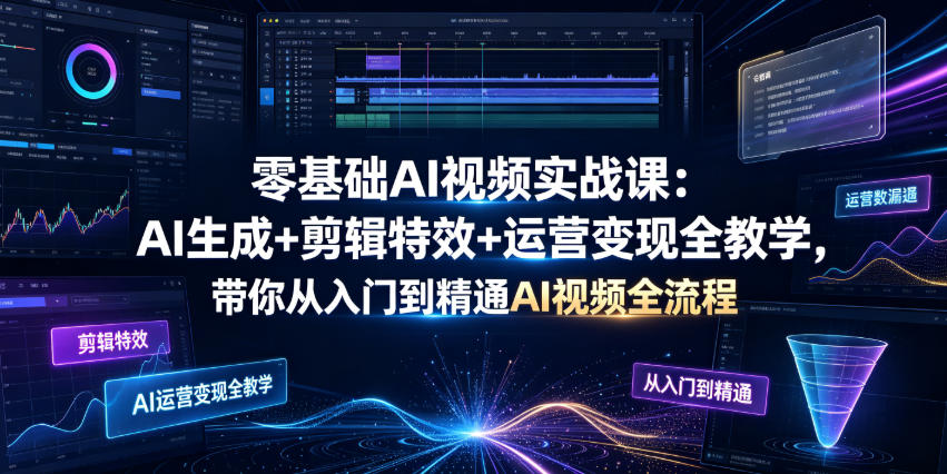 零基础AI视频实战课：AI生成+剪辑特效+运营变现全教学，带你从入门到精通AI视频全流程-资源后花园