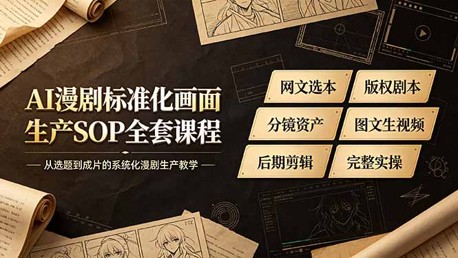AI漫剧标准化画面生产SOP全套课程，网文选本版权剧本分镜资产全覆盖，图文生视频后期剪辑完整实操教学-资源后花园