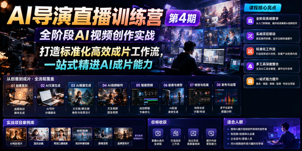 AI导演直播训练营第4期｜全阶段AI视频创作实战，打造标准化高效成片工作流，一站式精进AI成片能力-资源后花园