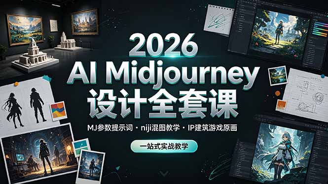 2026 AI Midjourney设计全套课，MJ参数提示词niji混图教学，IP建筑游戏原画一站式实战教学-资源后花园