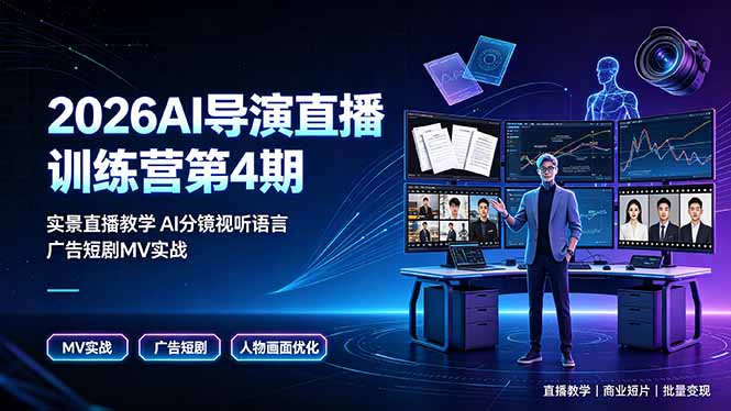 2026AI导演直播训练营第4期，实景直播教学AI分镜视听语言，广告短剧MV实战，解决人物画面崩坏痛点-资源后花园