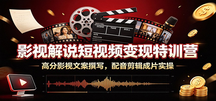 影视解说短视频变现特训营：高分影视文案撰写，配音剪辑成片实操-资源后花园