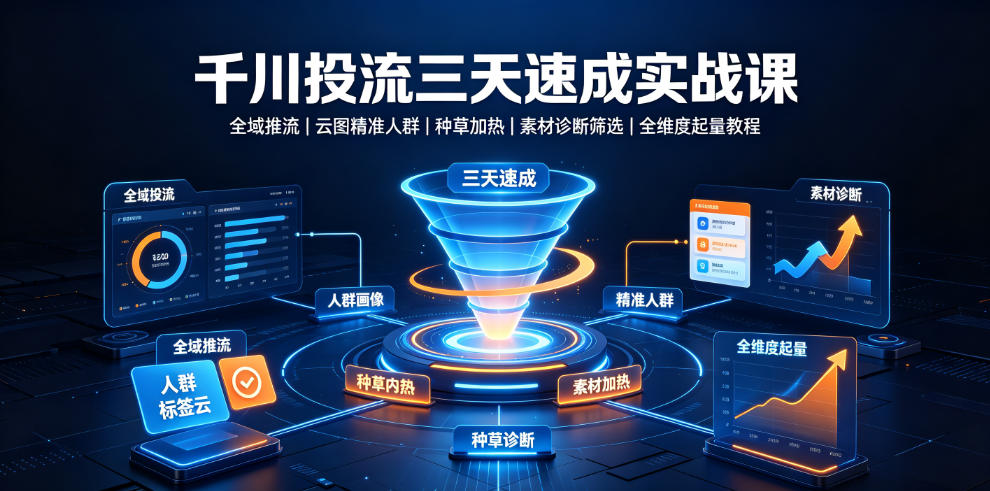 千川投流三天速成实战课｜全域推流、云图精准人群、种草加热、素材诊断筛选全维度起量教程-资源后花园