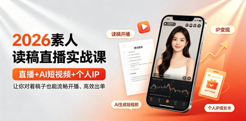 2026素人读稿直播实战课｜直播+AI短视频+个人IP，让你对着稿子也能流畅开播、高效出单-资源后花园