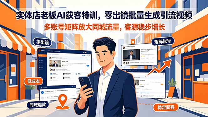 实体店老板AI获客特训，零出镜批量生成引流视频，多账号矩阵放大同城流量，客源稳步增长-资源后花园
