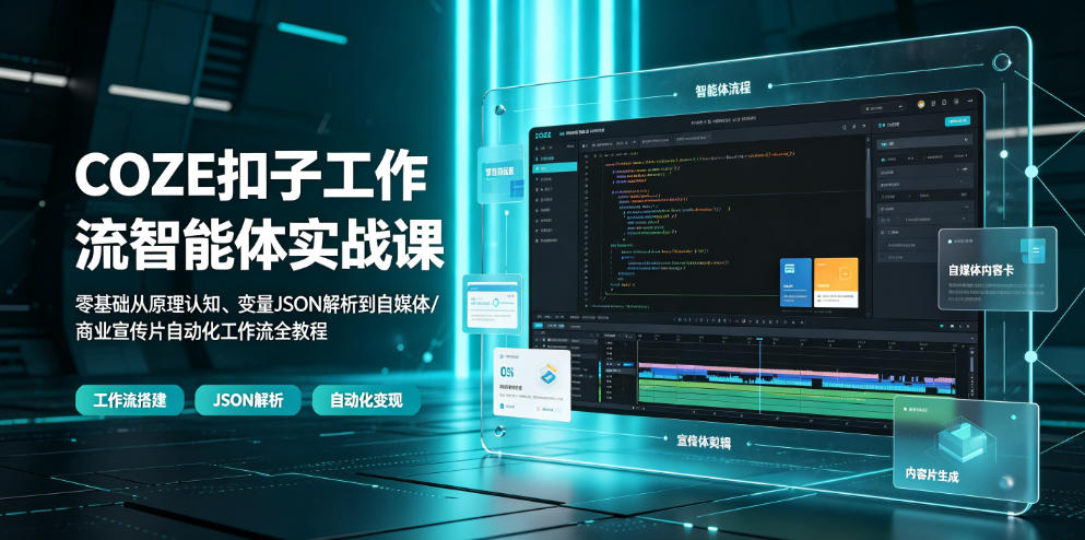 COZE扣子工作流智能体实战课｜零基础从原理认知、变量JSON解析到自媒体/商业宣传片自动化工作流全教程-资源后花园
