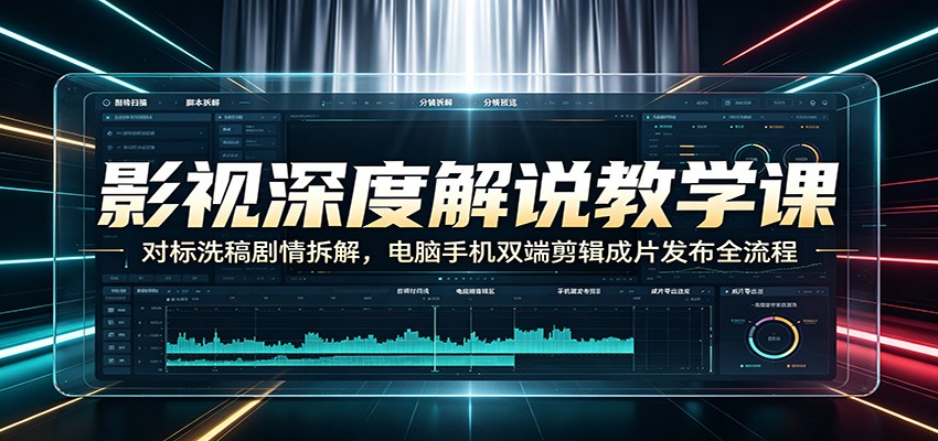 影视深度解说教学课：对标洗稿剧情拆解，电脑手机双端剪辑成片发布全流程-资源后花园