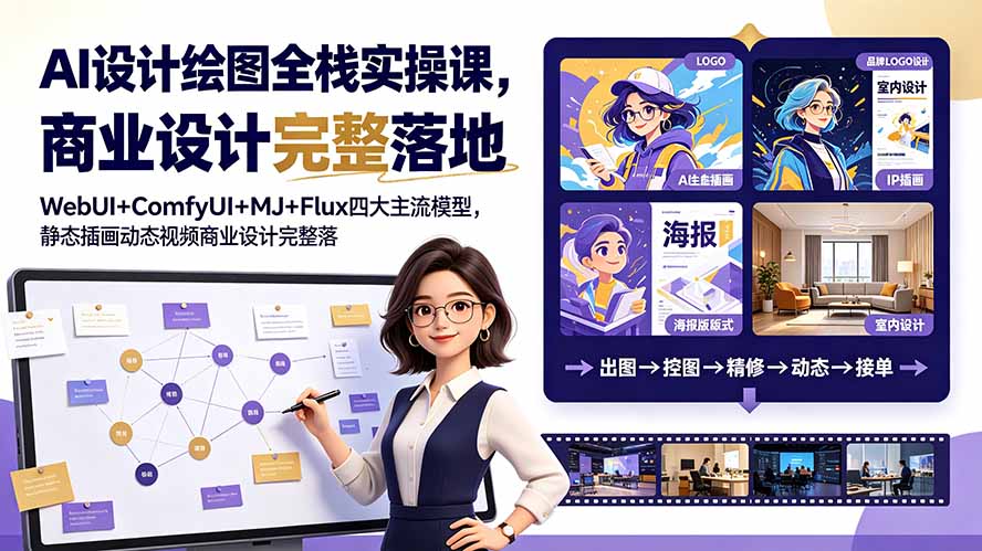 AI设计绘图全栈实操课，WebUI+ComfyUI+MJ+Flux四大主流模型，静态插画动态视频商业设计完整落地教程-资源后花园