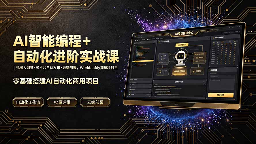 AI智能编程+自动化进阶实战课｜机器人训练·多平台自动发布·云端部署，Workbuddy商用项目全流程教学-资源后花园
