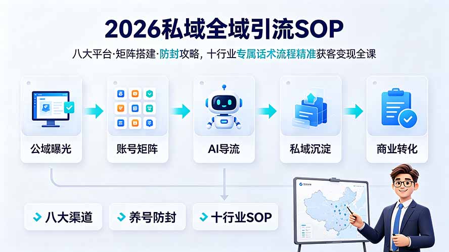 2026私域全域引流SOP｜八大平台·矩阵搭建·防封攻略，十行业专属话术流程精准获客变现全课-资源后花园