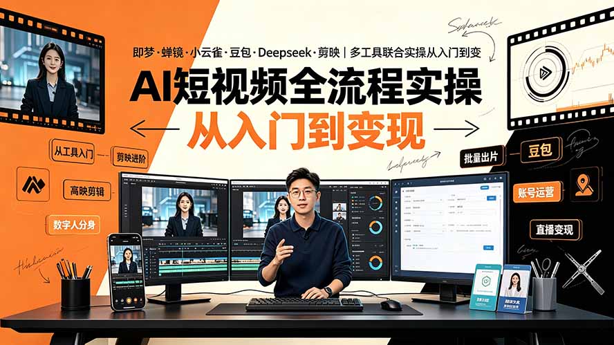 AI短视频全流程实操：即梦·蝉镜·小云雀·豆包·Deepseek·剪映｜多工具联合实操从入门到变现-资源后花园