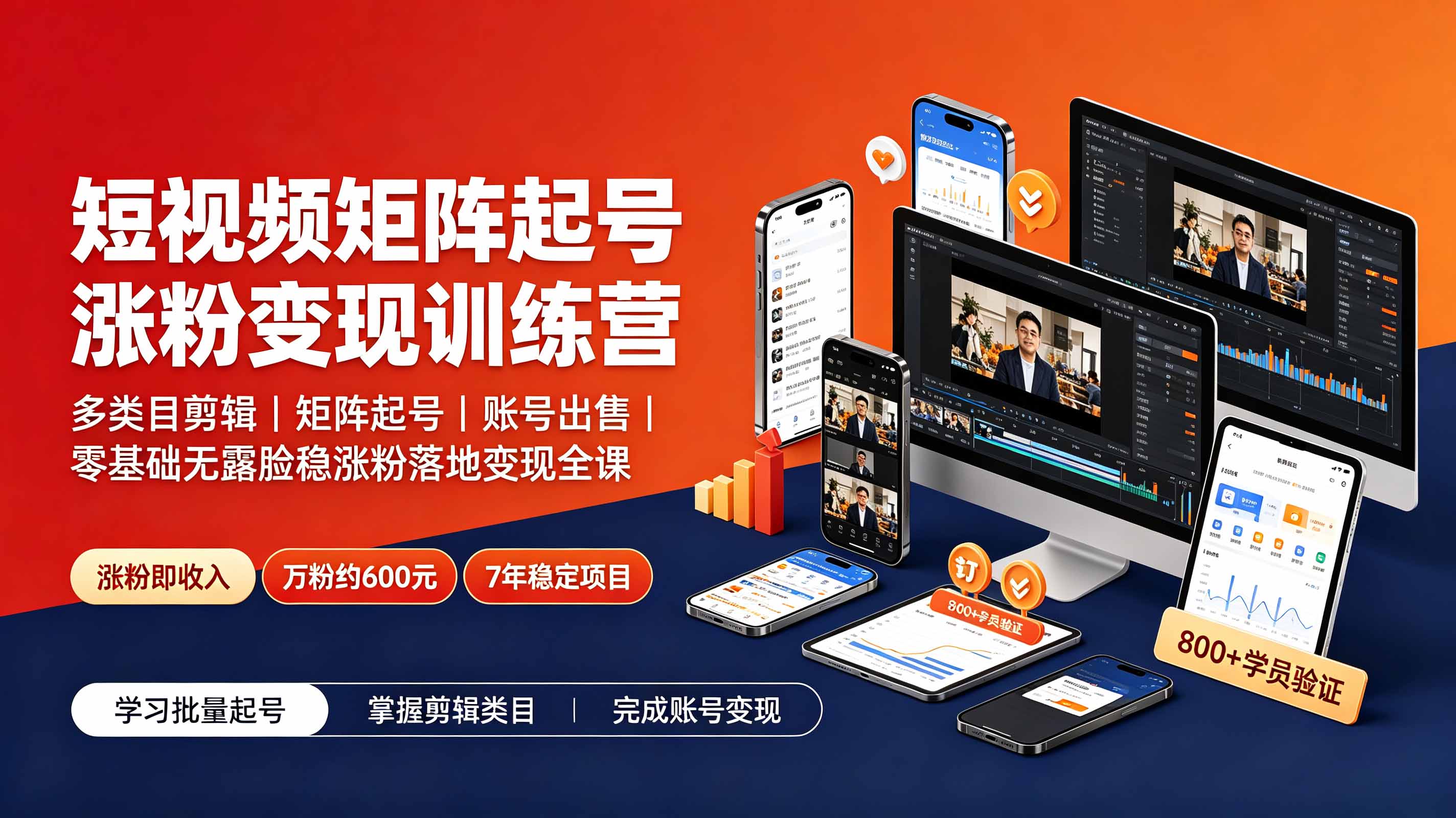 短视频矩阵起号涨粉变现训练营｜多类目剪辑·矩阵起号·账号出售，零基础无露脸稳涨粉落地变现全课-资源后花园