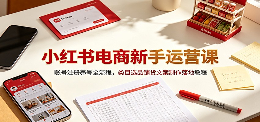 小红书电商新手运营课：账号注册养号全流程，类目选品铺货文案制作落地教程-资源后花园