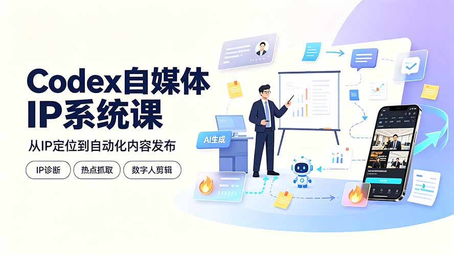 Codex自媒体IP系统课：IP诊断/热点抓取/IP蒸馏 Skill，爆款复刻数字人多平台自动发布教程-资源后花园