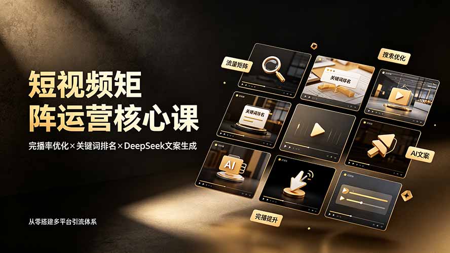 短视频矩阵运营核心课：完播率优化×关键词排名×DeepSeek文案生成，从零搭建多平台引流体系-资源后花园