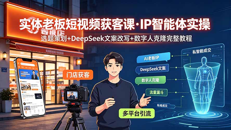 实体老板短视频获客课·IP智能体实操｜选题策划+DeepSeek文案改写+数字人克隆完整教程-资源后花园