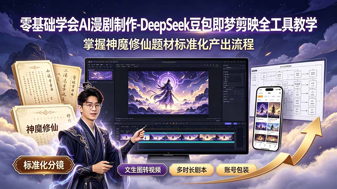 零基础学会AI漫剧制作-DeepSeek豆包即梦剪映全工具教学，掌握神魔修仙题材标准化产出流程-资源后花园