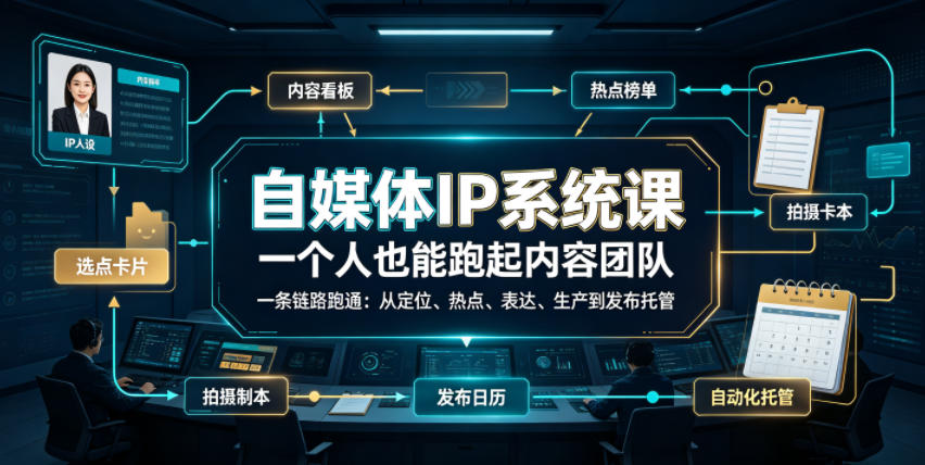 自媒体IP系统课，一个人也能跑起内容团队，一条链路跑通，从定位、热点、表达、生产到发布托管-资源后花园