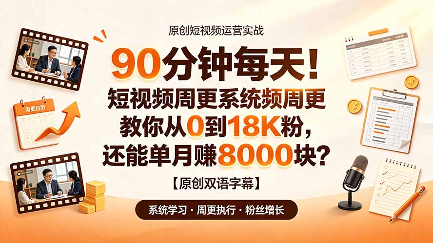 90 分钟每天！短视频周更系统教你从 0 到 18K 粉，还能单月赚 8000 块？【原创双语字幕】-资源后花园