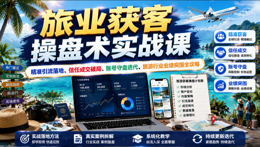 旅业获客操盘术实战课｜精准引流落地、信任成交破局、账号守盘迭代、旅游行业业绩突围全攻略-资源后花园