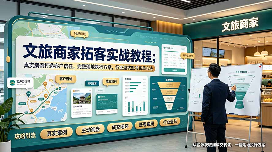 文旅商家拓客实战教程；真实案例打造客户信任，完整落地执行方案，行业避坑账号布局心法-资源后花园
