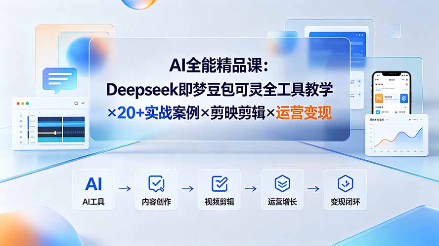 AI全能精品课：Deepseek即梦豆包可灵全工具教学×20+实战案例×剪映剪辑×运营变现-资源后花园